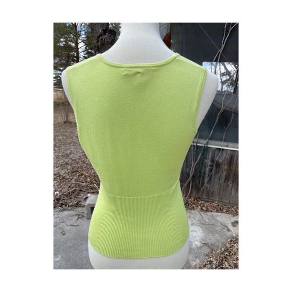 Vintage Y2K Chartreuse Sleeveless Knit Top Surplice V-Neck Fitted Poppy by N.S.D - Picture 3 of 7